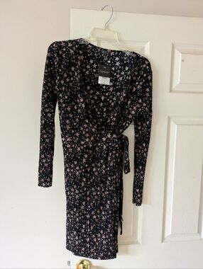 Topshop Black & Pink Star Wrap Dress